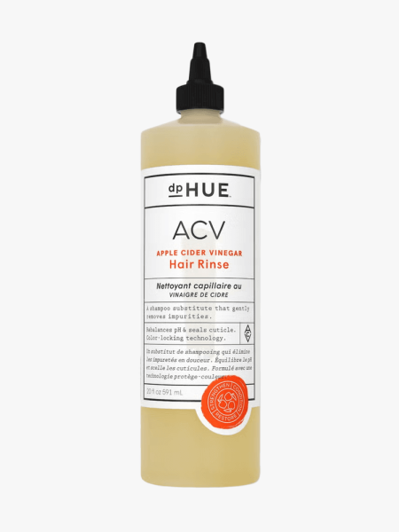 DpHue ACV Rinse in branded component on a light gray background